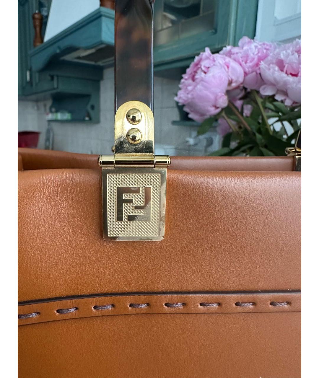 FENDI Коричневая кожаная сумка тоут, фото 5