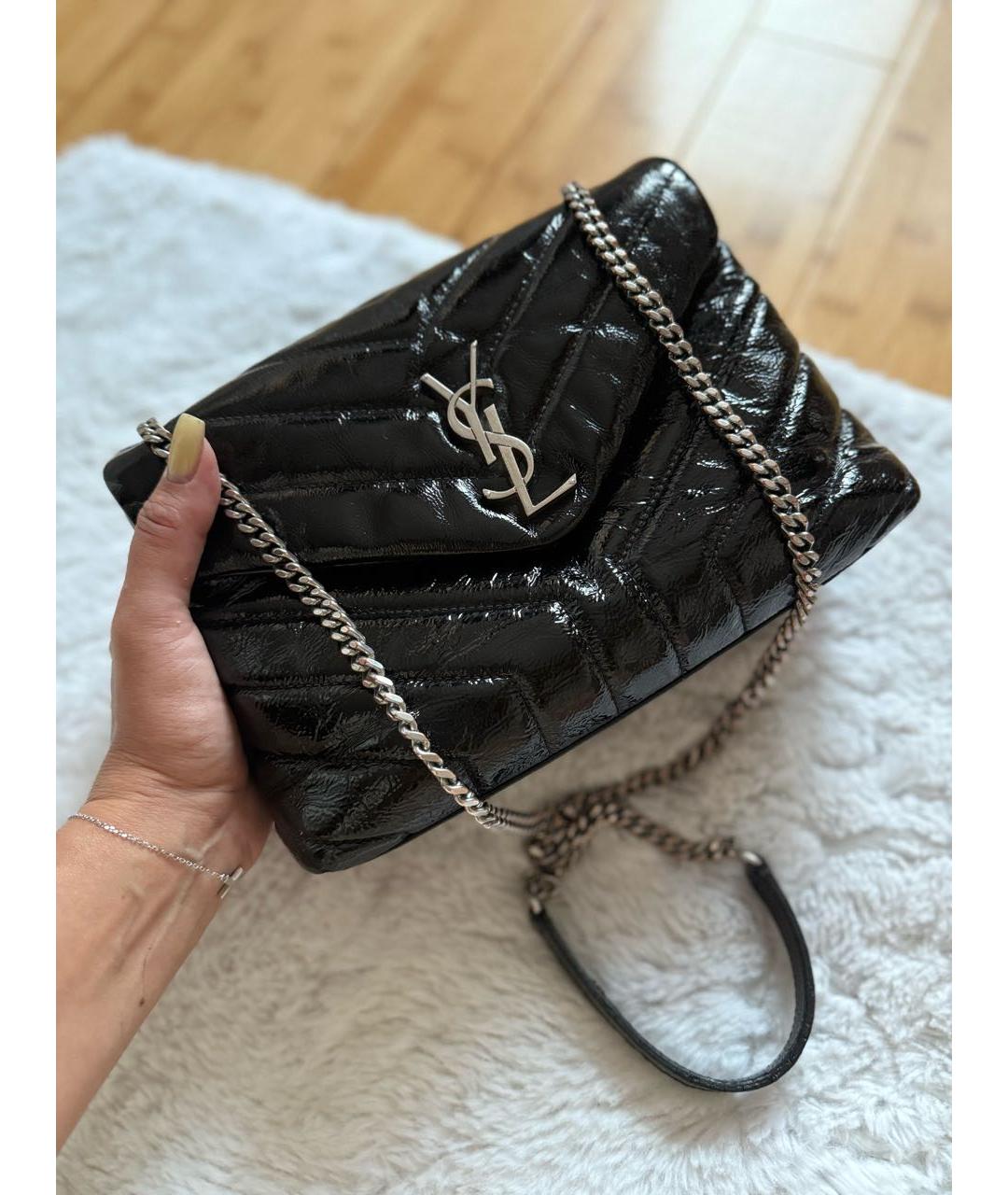 SAINT LAURENT Черная сумка через плечо из лакированной кожи, фото 2