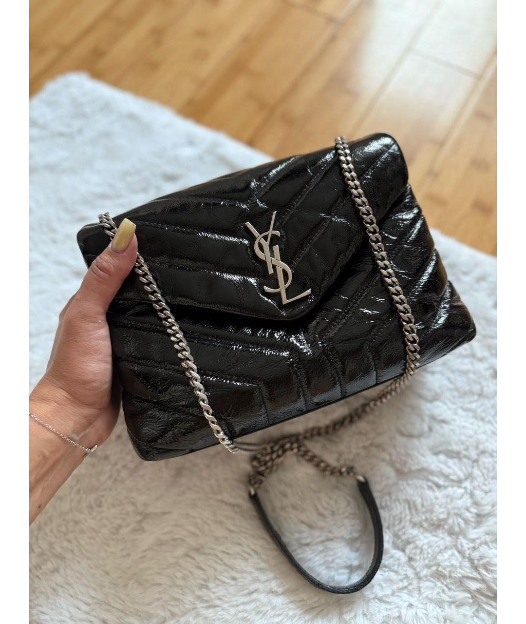 SAINT LAURENT Черная сумка через плечо из лакированной кожи, фото 7