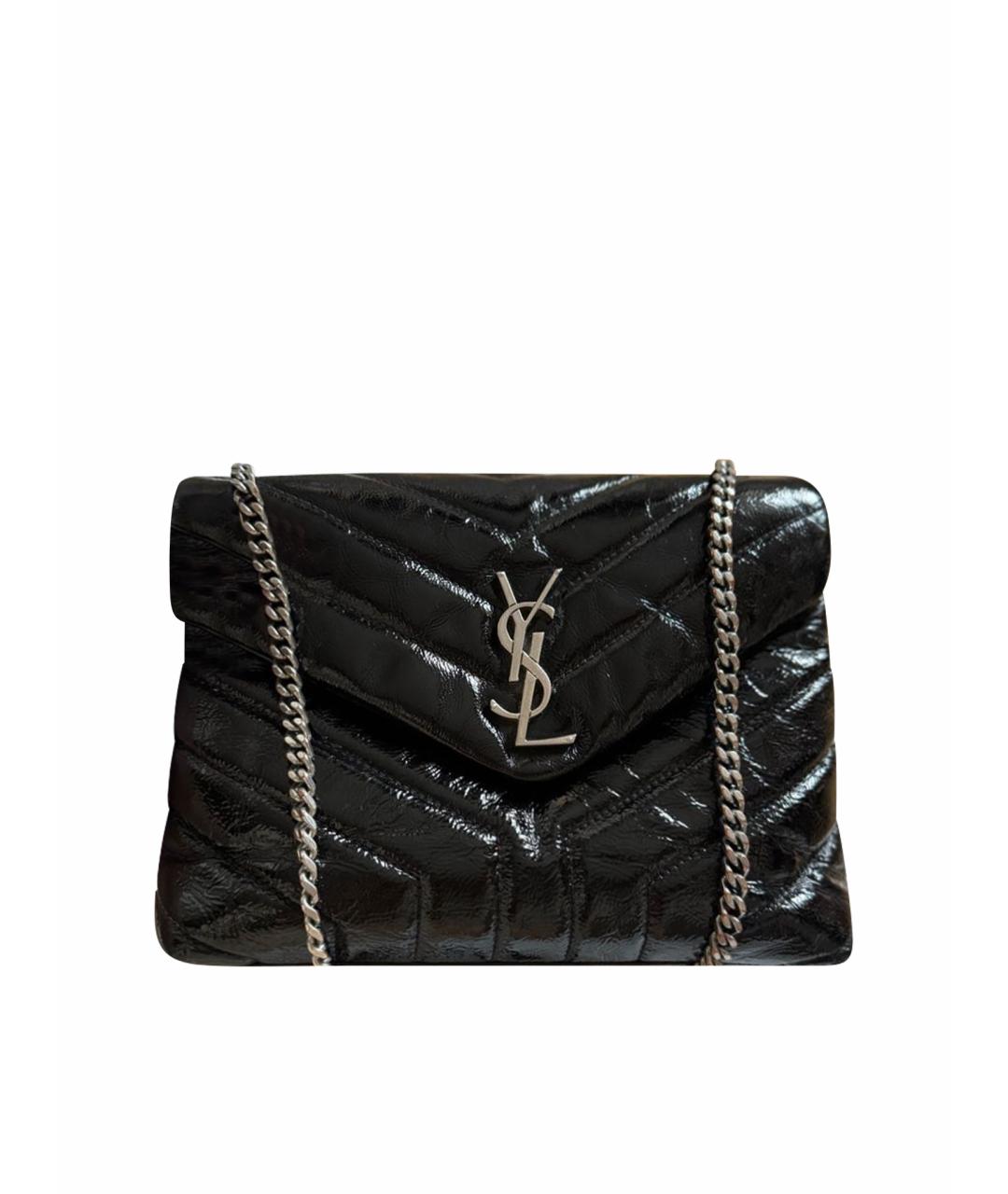 SAINT LAURENT Черная сумка через плечо из лакированной кожи, фото 1