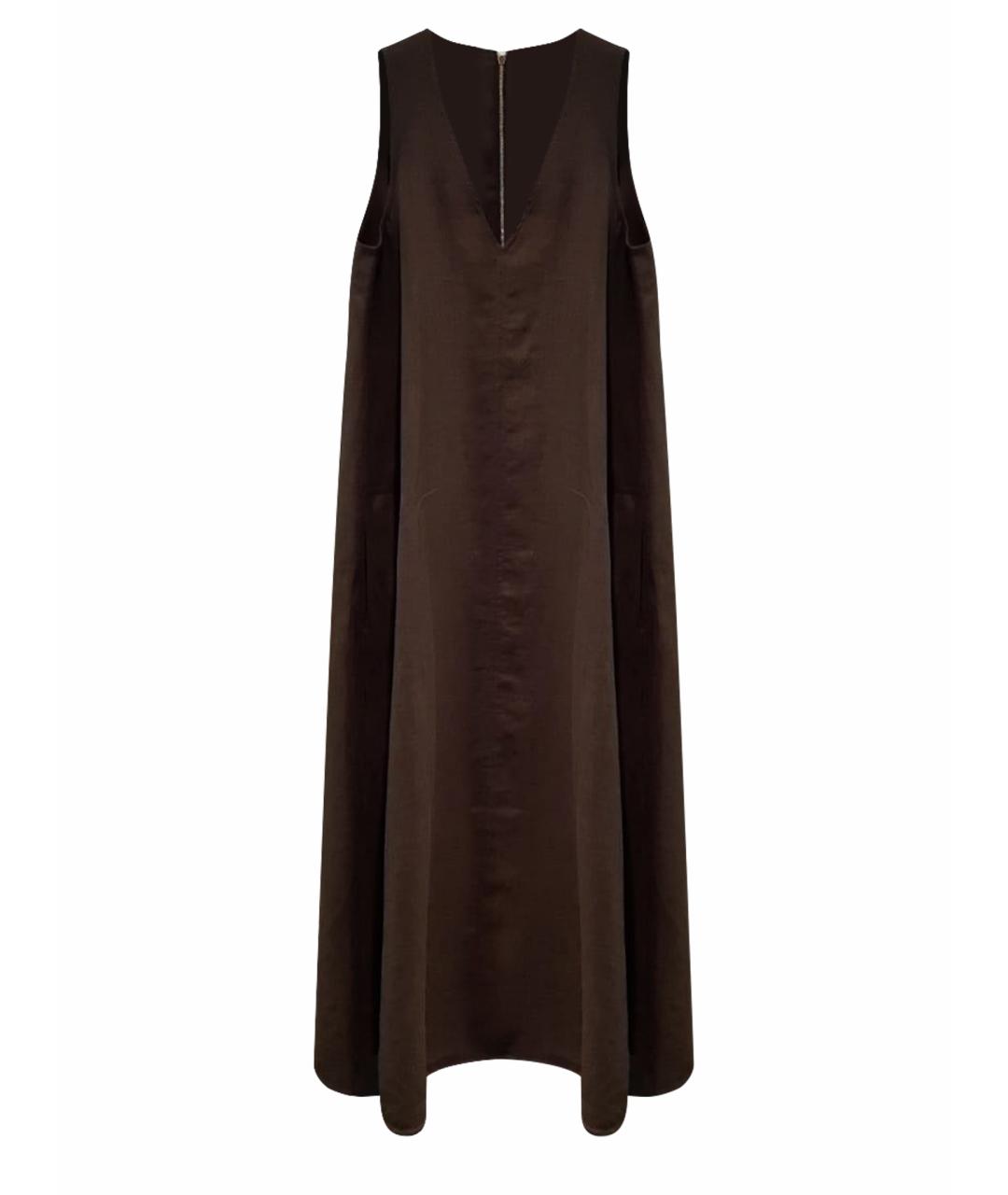 MAX MARA Коричневое льняное повседневное платье, фото 1