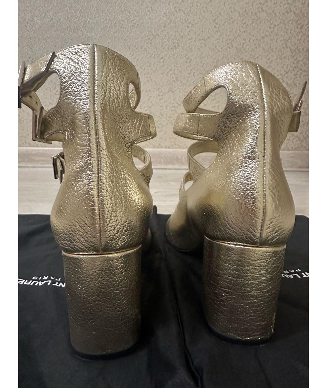 SAINT LAURENT Золотые кожаные босоножки, фото 4
