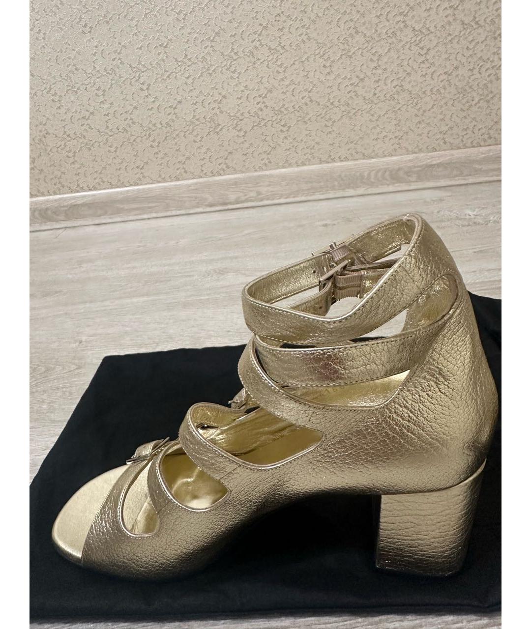 SAINT LAURENT Золотые кожаные босоножки, фото 3