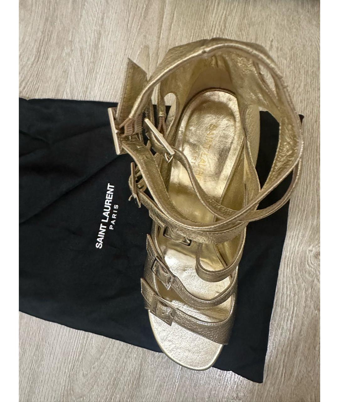 SAINT LAURENT Золотые кожаные босоножки, фото 5
