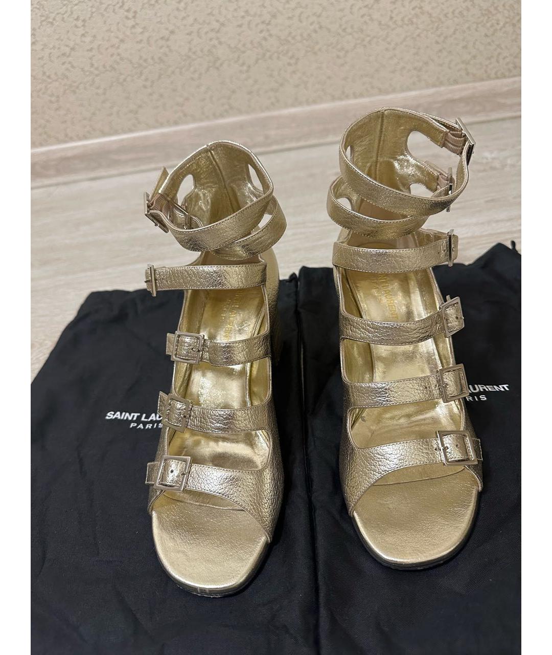 SAINT LAURENT Золотые кожаные босоножки, фото 2