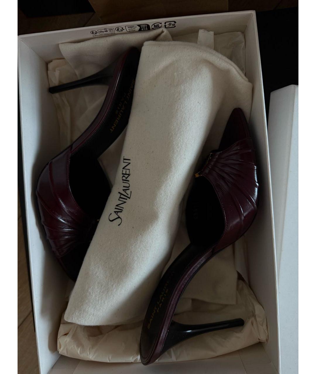 SAINT LAURENT Бордовые кожаные мюли, фото 6
