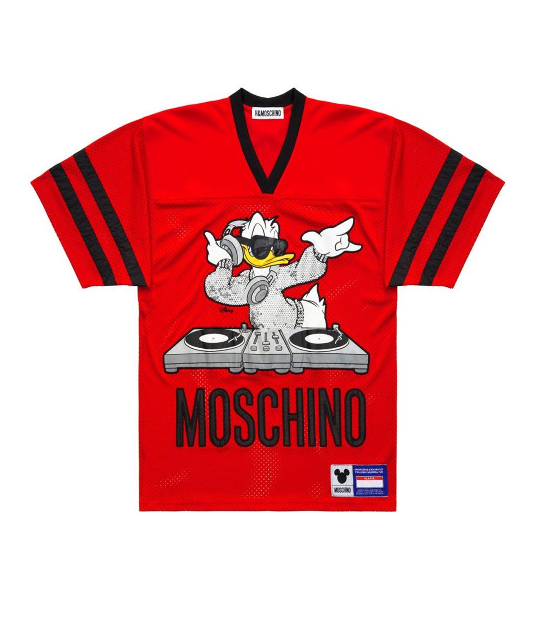 MOSCHINO Красная полиэстеровая футболка, фото 1