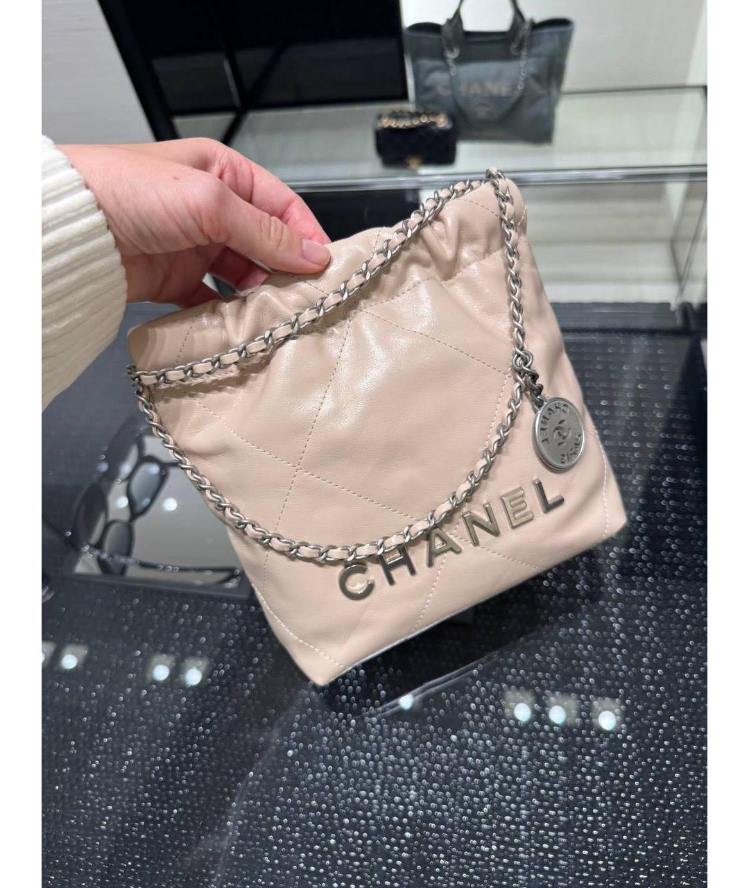 CHANEL Бежевая кожаная сумка через плечо, фото 8