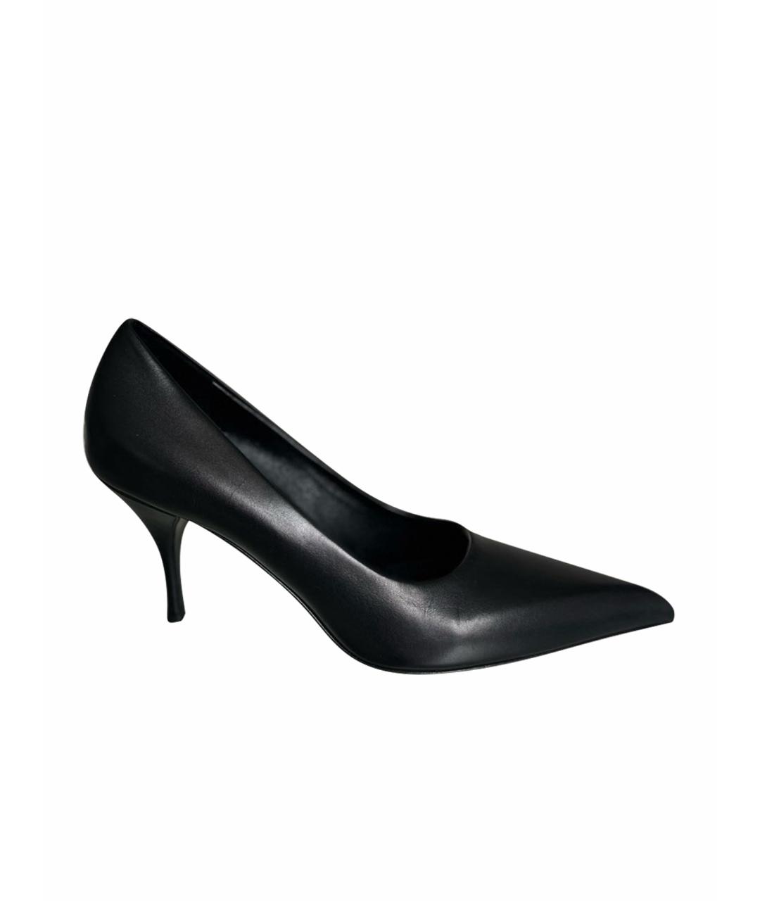 PRADA Черные кожаные лодочки на низком каблуке, фото 1
