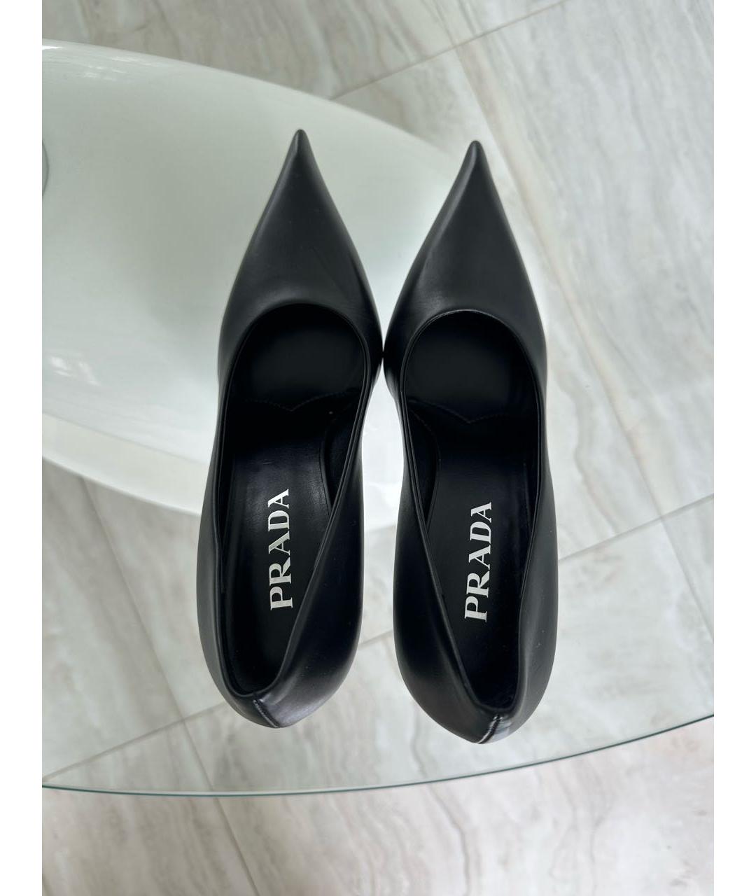 PRADA Черные кожаные лодочки на низком каблуке, фото 3