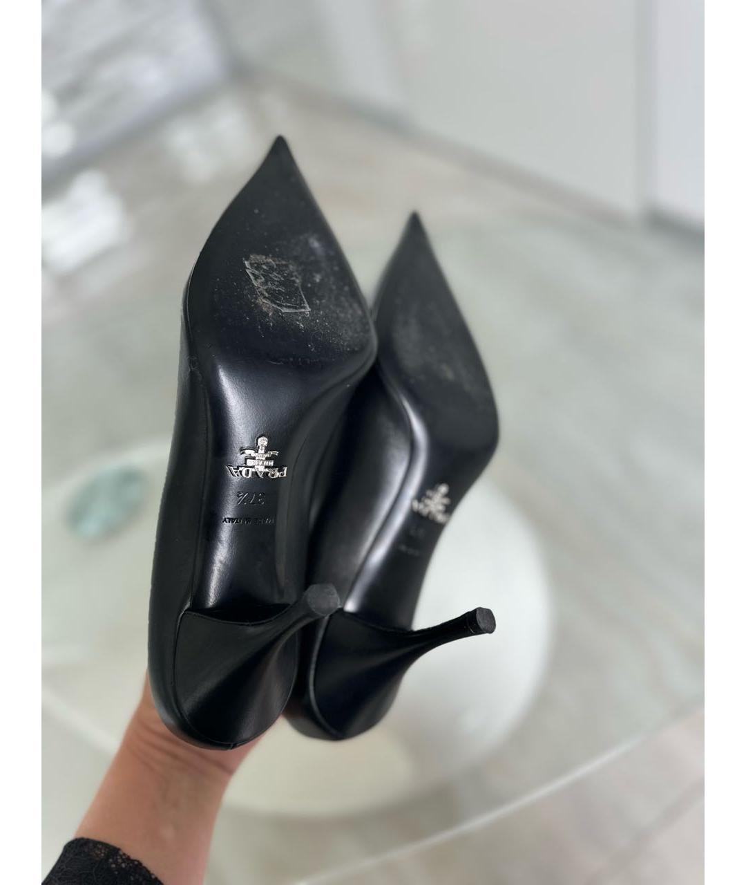 PRADA Черные кожаные лодочки на низком каблуке, фото 6
