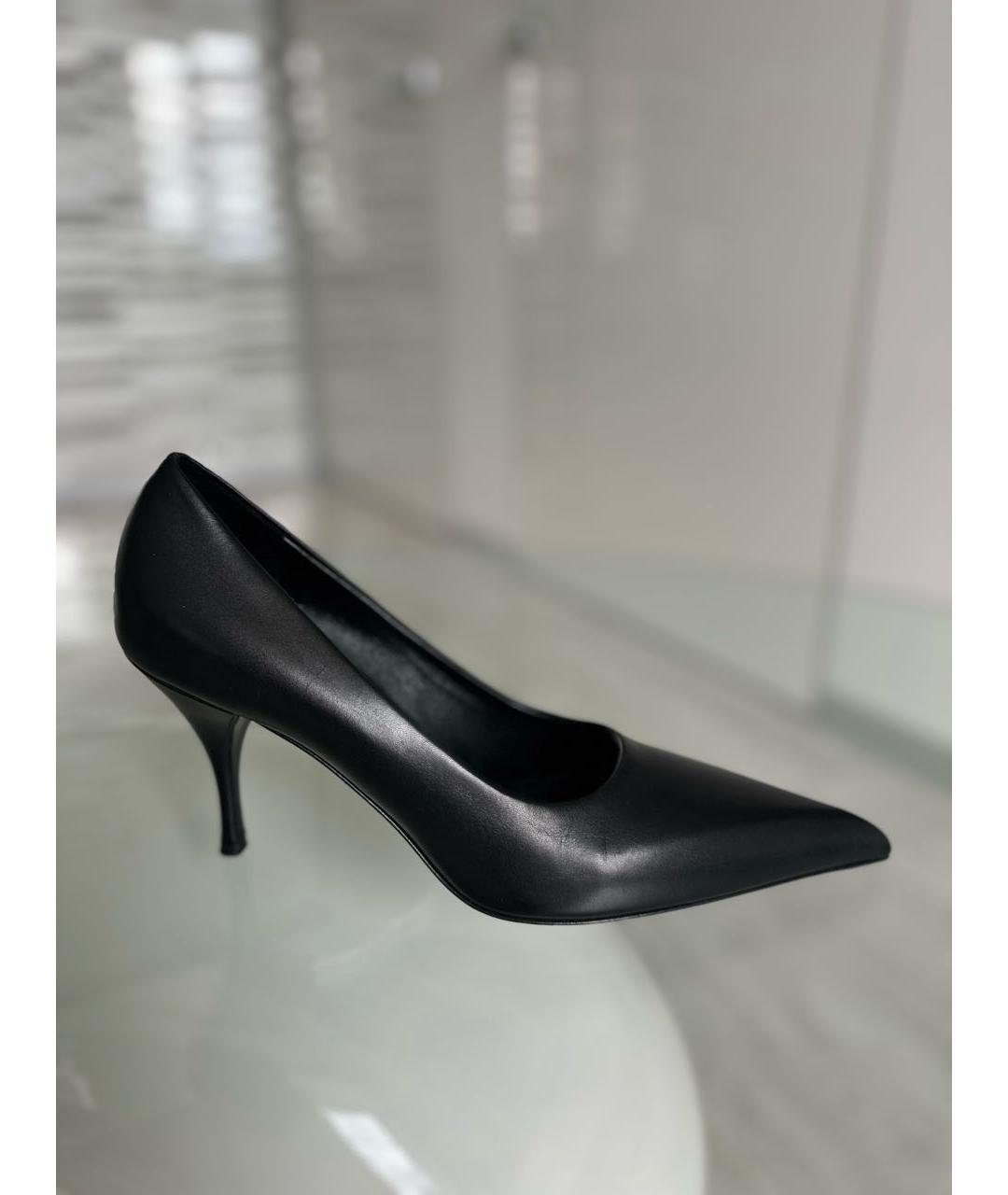 PRADA Черные кожаные лодочки на низком каблуке, фото 9