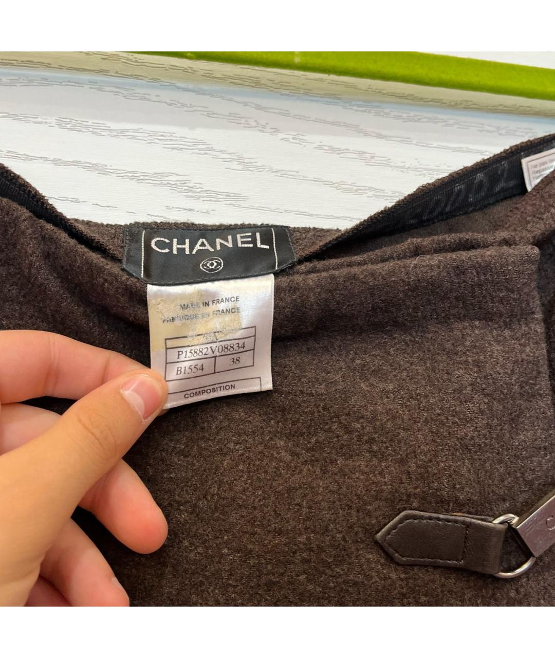 CHANEL Коричневая шерстяная юбка миди, фото 3