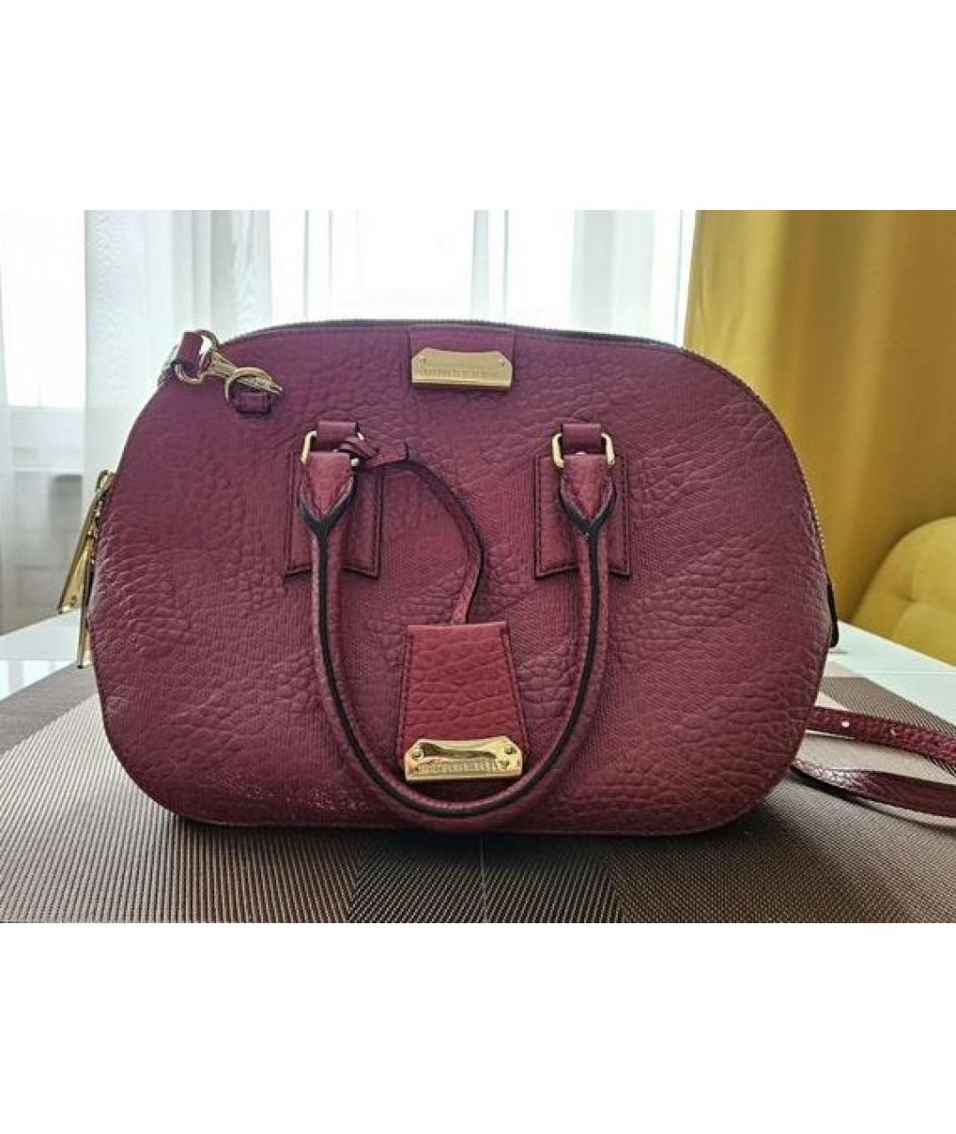 BURBERRY Бордовая кожаная сумка с короткими ручками, фото 9