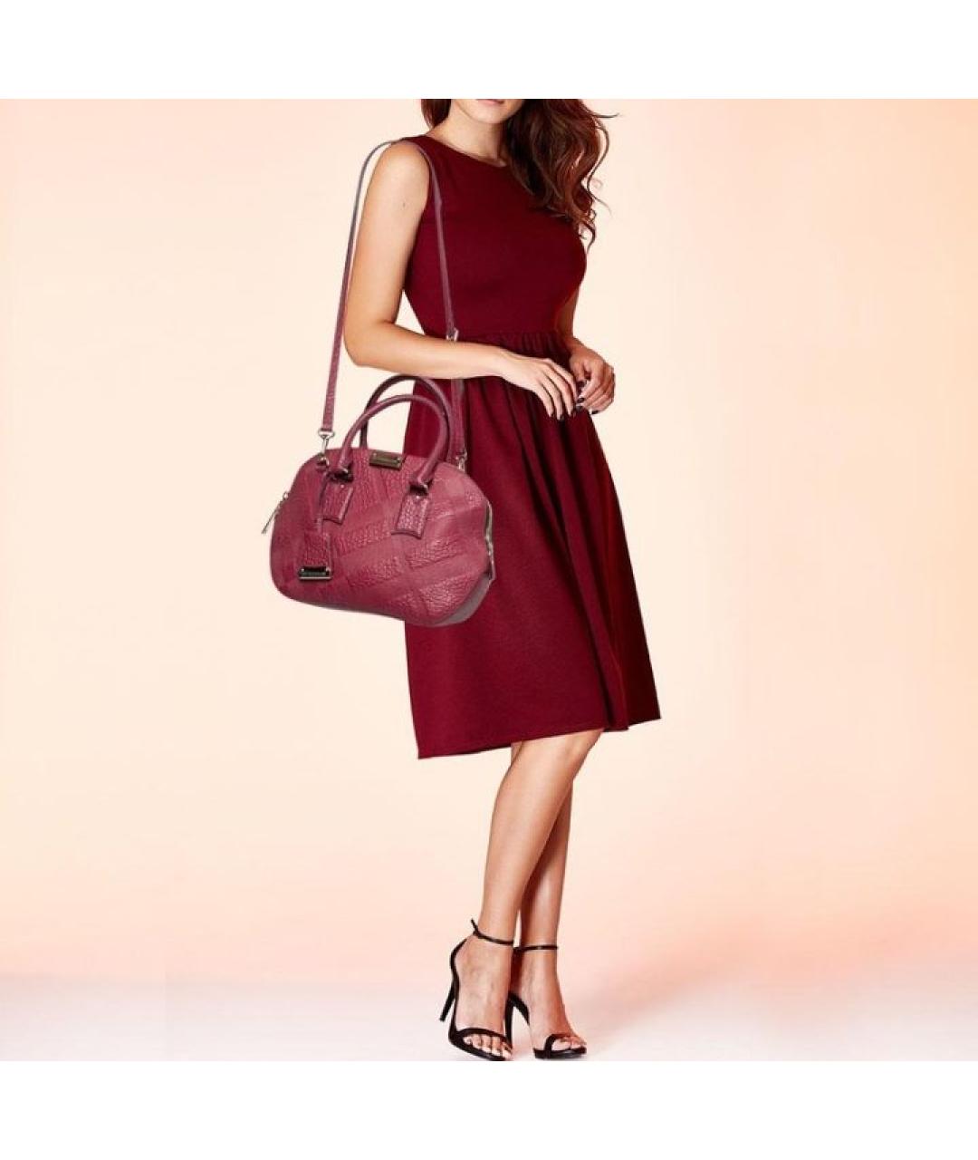 BURBERRY Бордовая кожаная сумка с короткими ручками, фото 3
