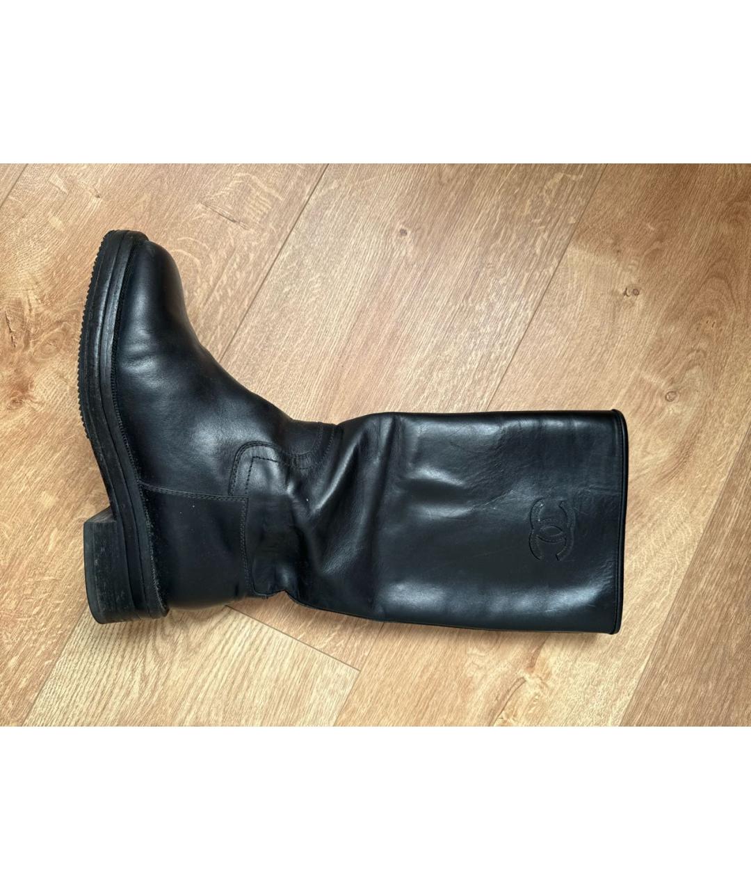 CHANEL Черные кожаные сапоги, фото 9