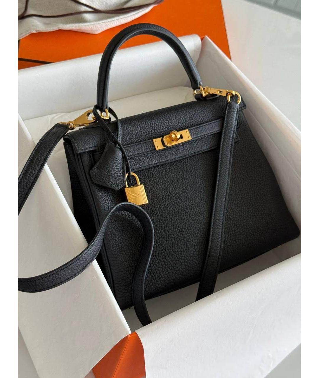 HERMES Черная кожаная сумка тоут, фото 3