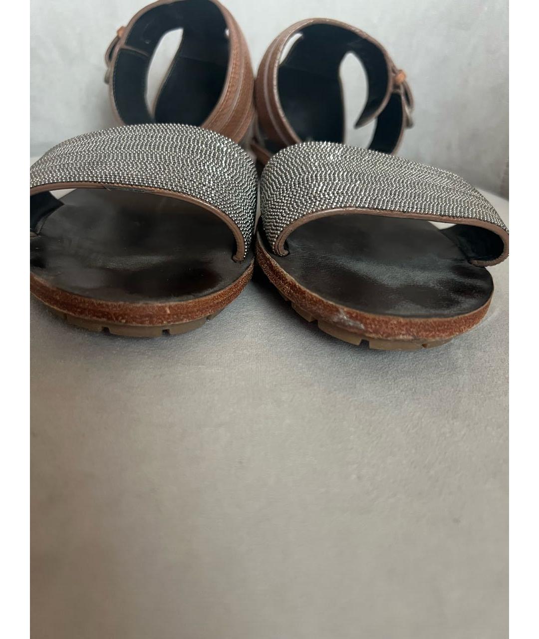 BRUNELLO CUCINELLI Коричневые кожаные босоножки, фото 8