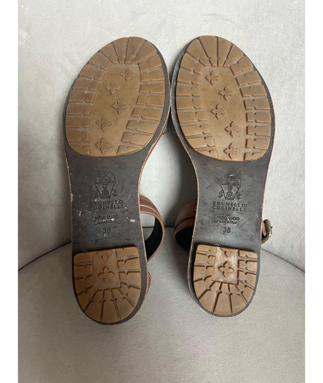 BRUNELLO CUCINELLI Коричневые кожаные босоножки, фото 6