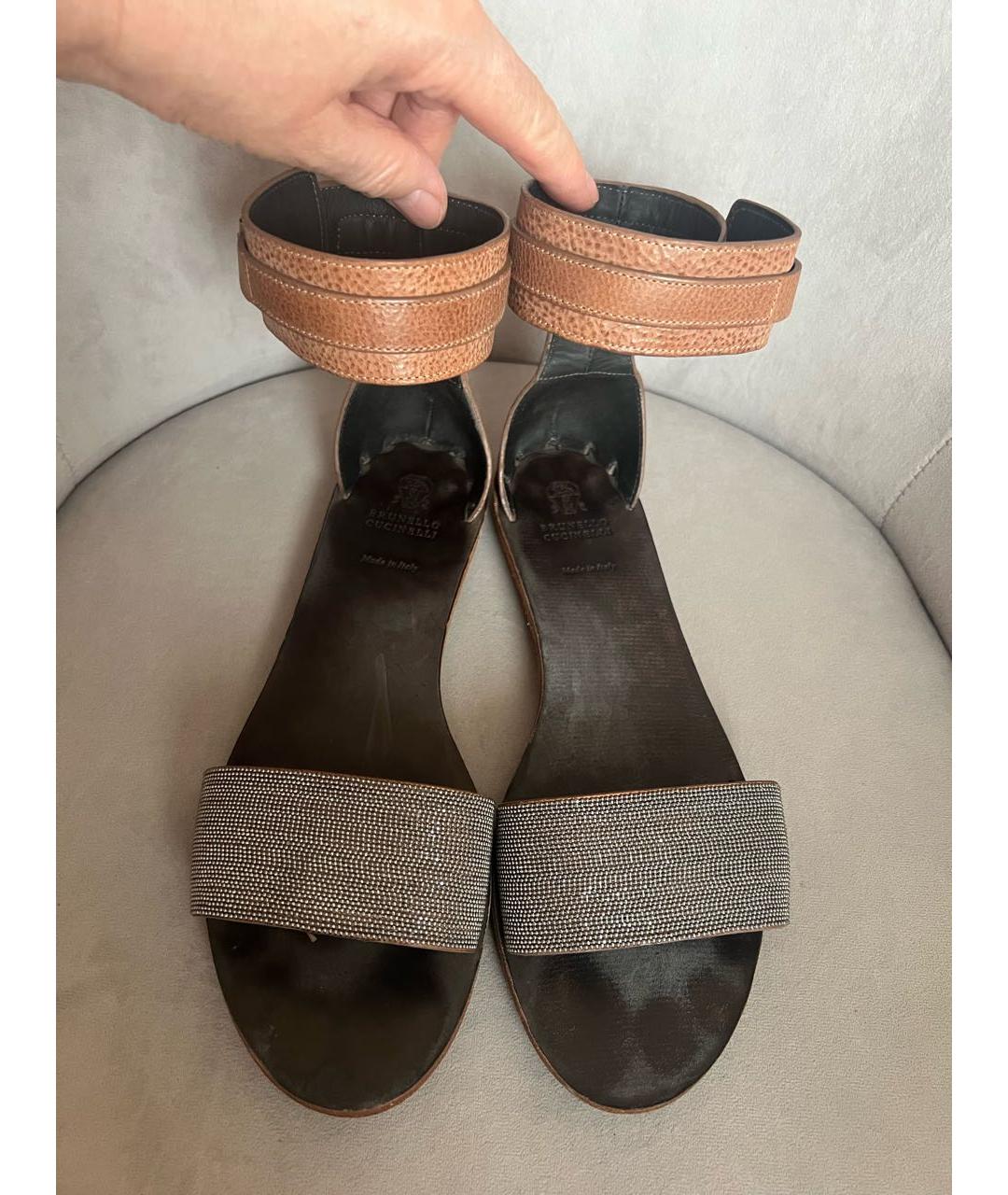 BRUNELLO CUCINELLI Коричневые кожаные босоножки, фото 3
