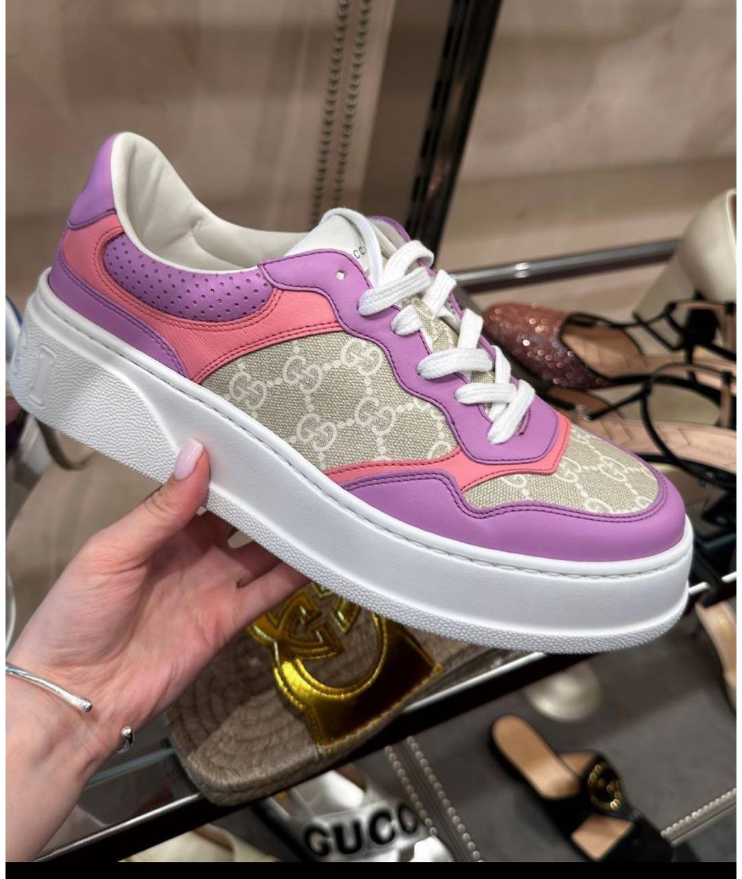 GUCCI Розовые кожаные кроссовки, фото 8