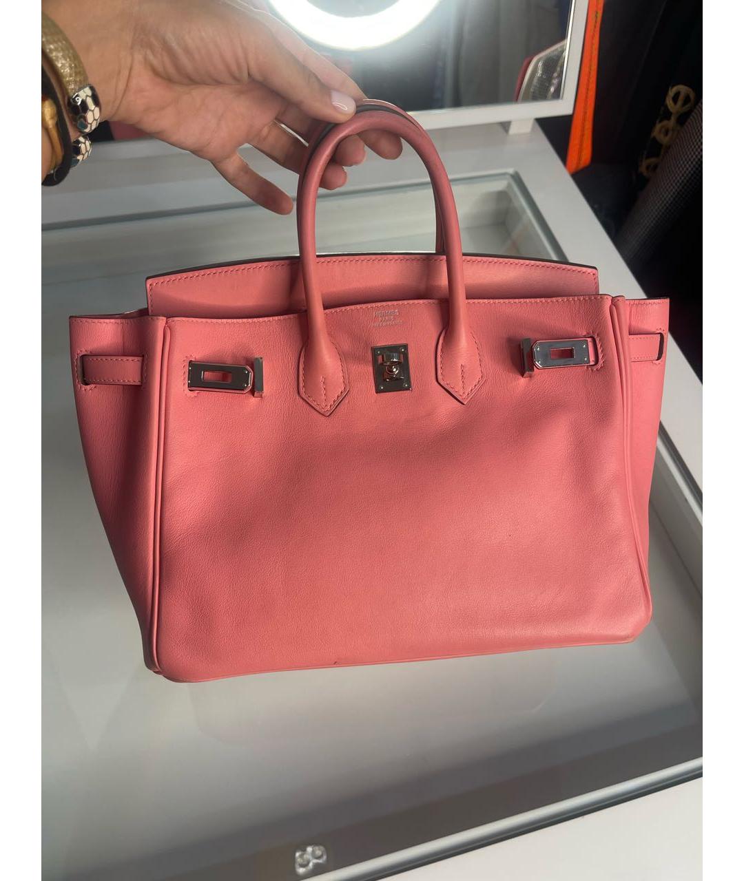 HERMES Розовая кожаная сумка с короткими ручками, фото 5