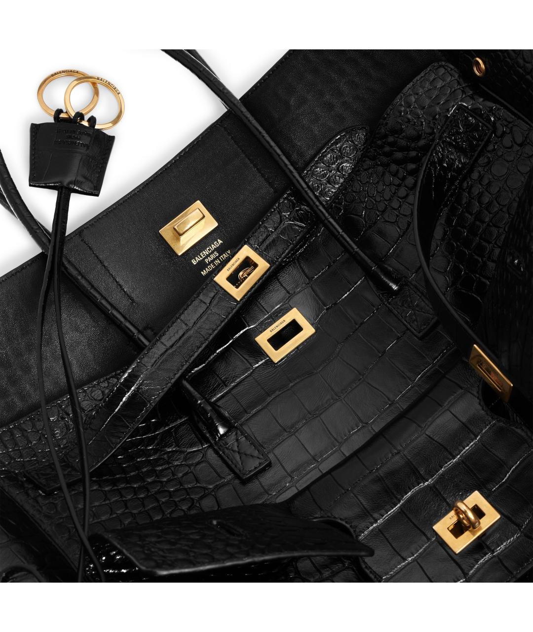 BALENCIAGA Черная кожаная сумка тоут, фото 5