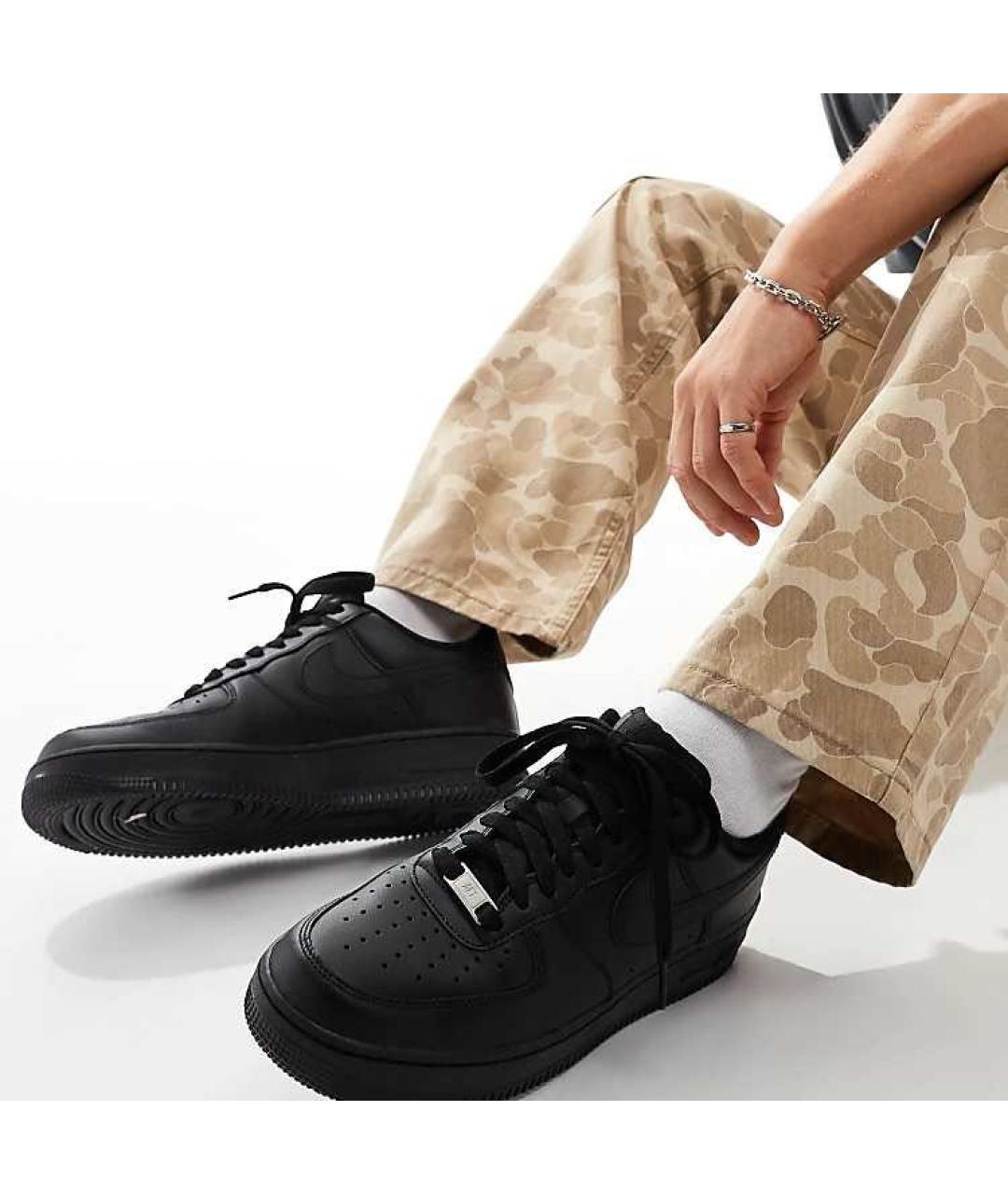 NIKE Черные кожаные низкие кроссовки / кеды, фото 2