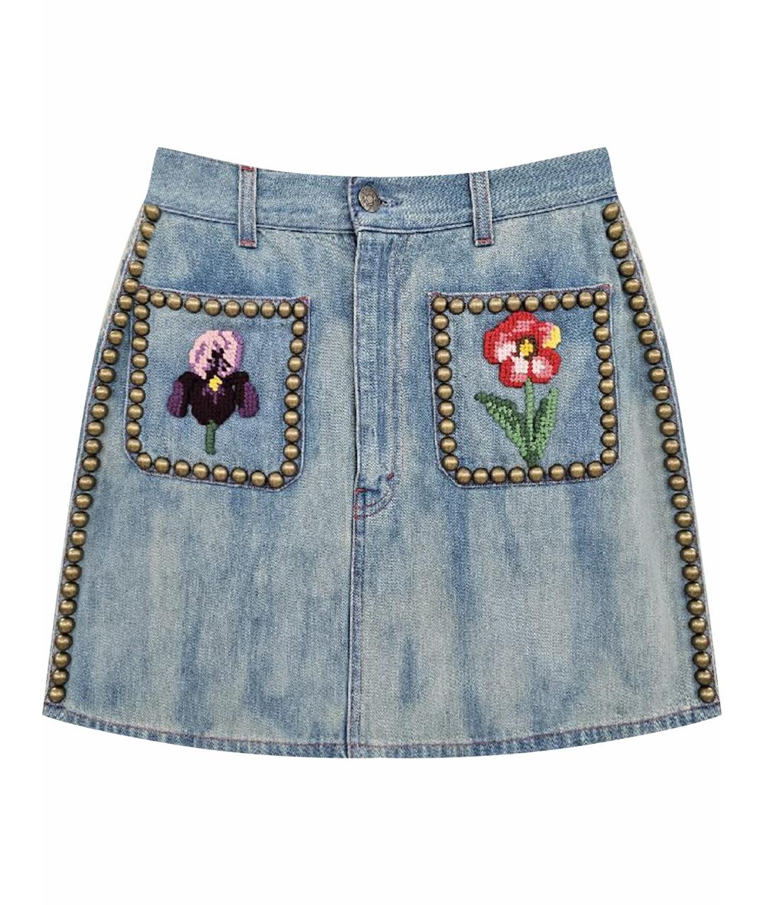 GUCCI Темно-синяя хлопковая юбка мини, фото 1