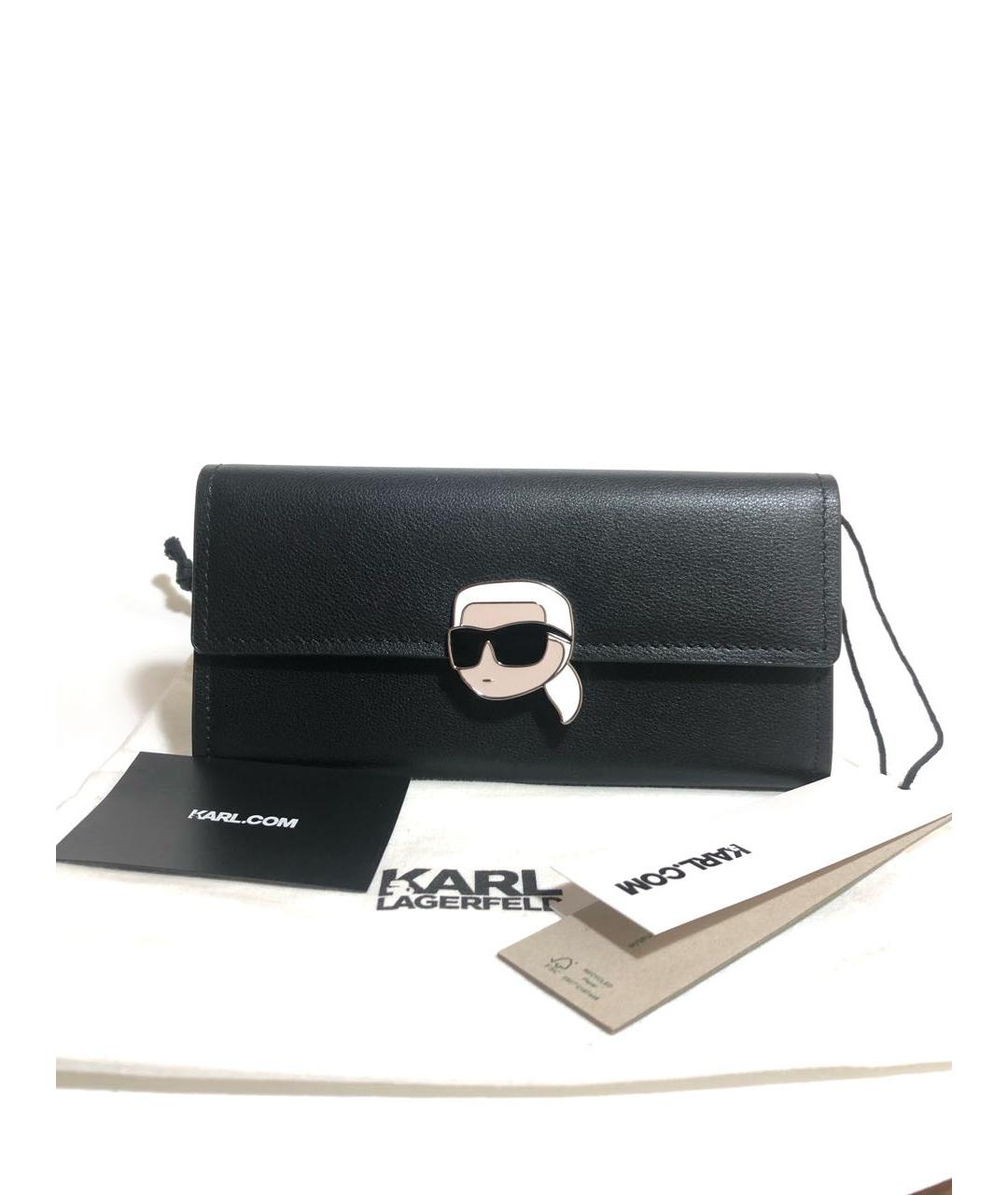 KARL LAGERFELD Черный кожаный кошелек, фото 4