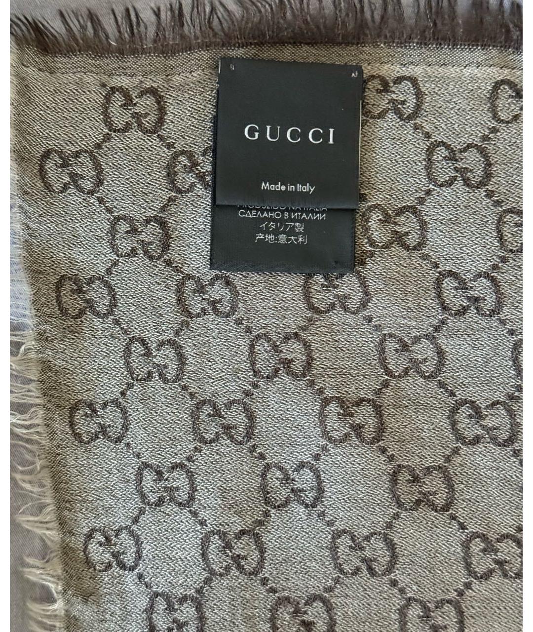 GUCCI Серый шерстяной шарф, фото 8