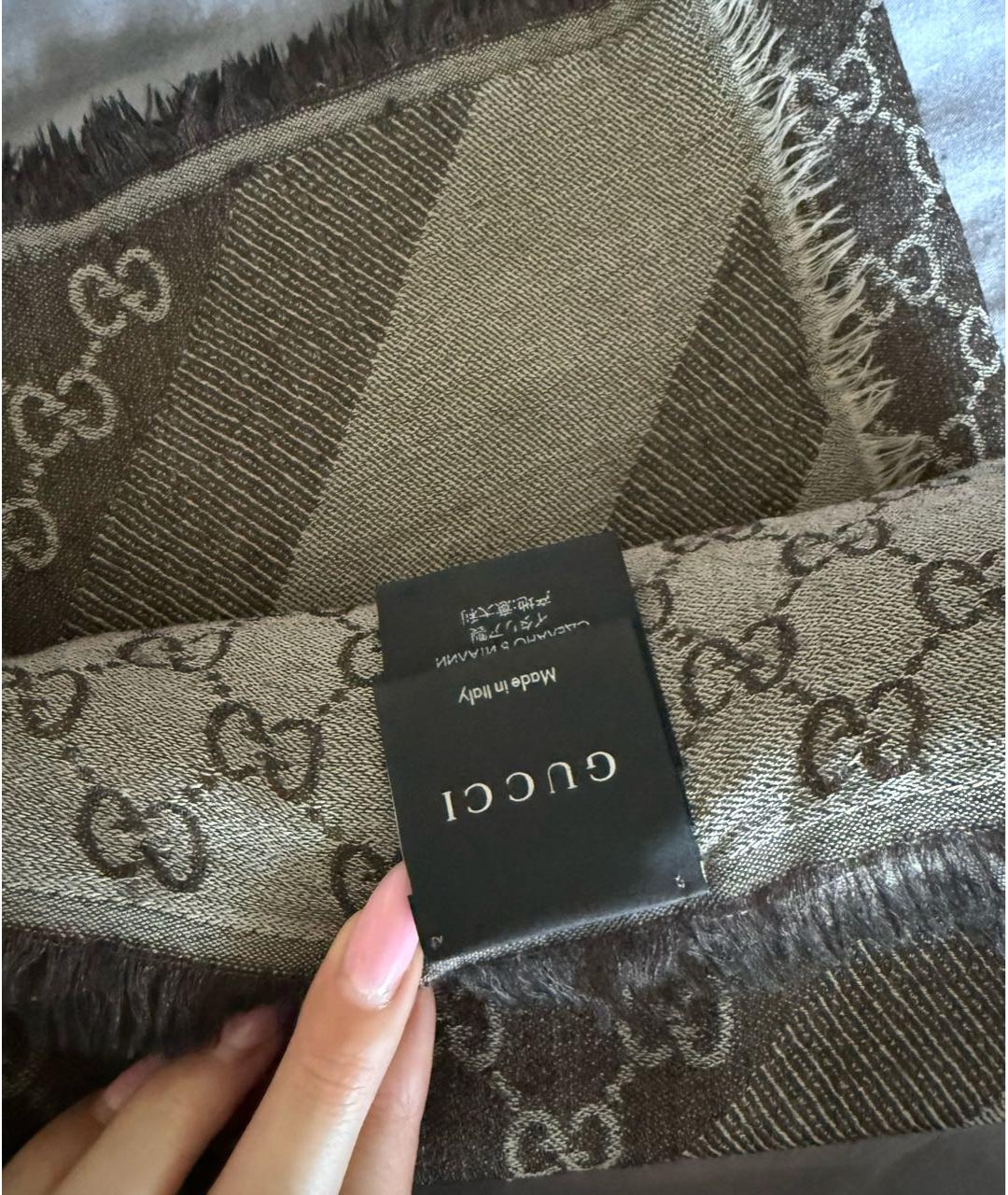 GUCCI Серый шерстяной шарф, фото 2