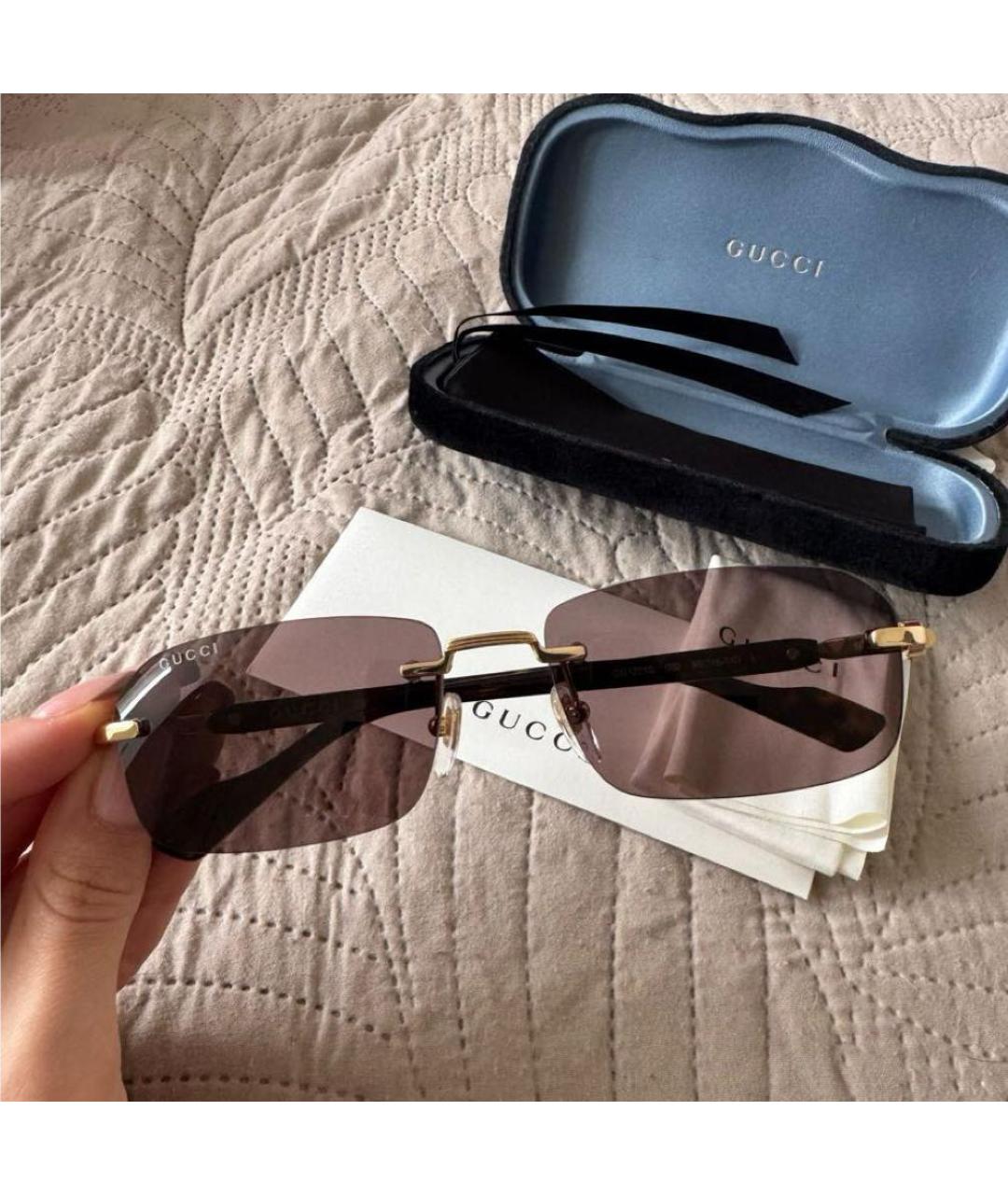 GUCCI Коричневые металлические солнцезащитные очки, фото 5