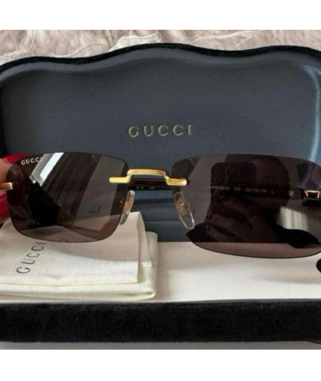 GUCCI Коричневые металлические солнцезащитные очки, фото 3