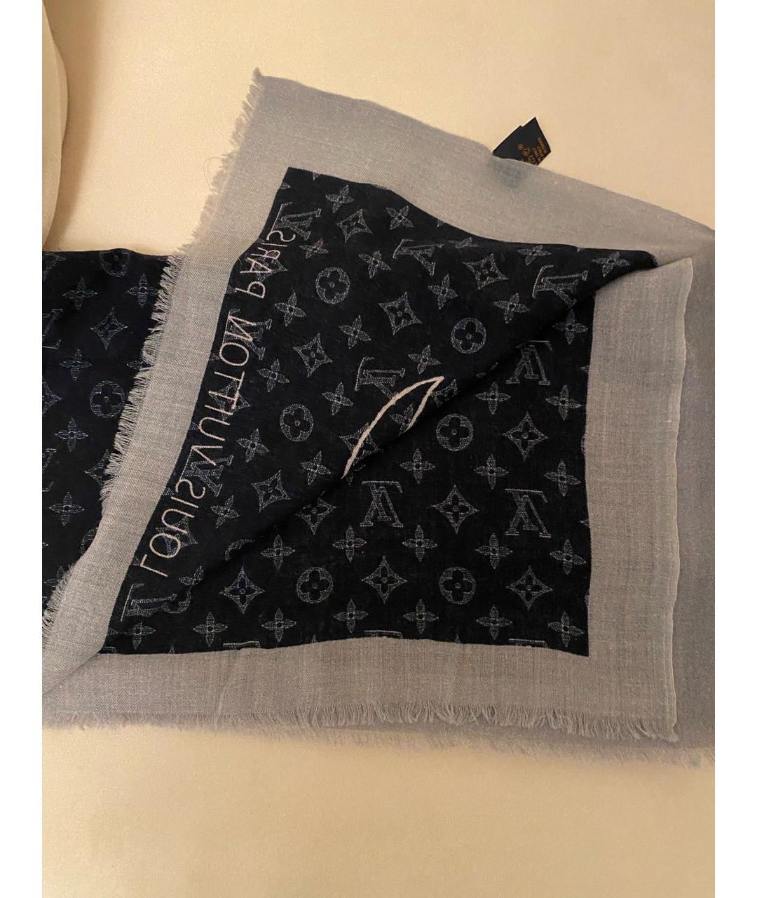 LOUIS VUITTON Синий кашемировый шарф, фото 2
