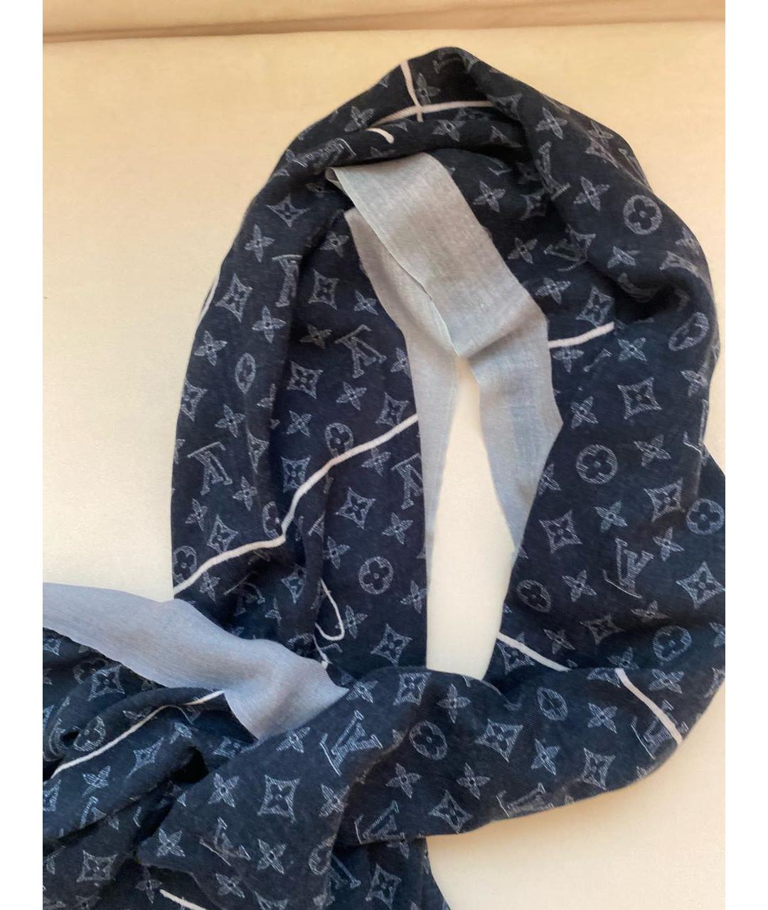 LOUIS VUITTON Синий кашемировый шарф, фото 4