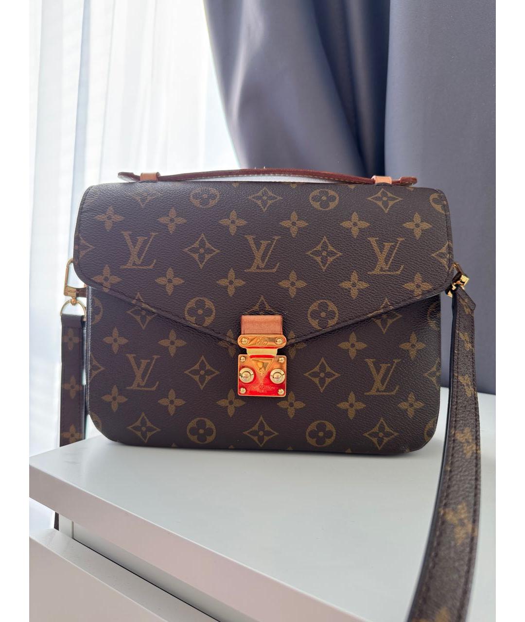LOUIS VUITTON Коричневая кожаная сумка через плечо, фото 6
