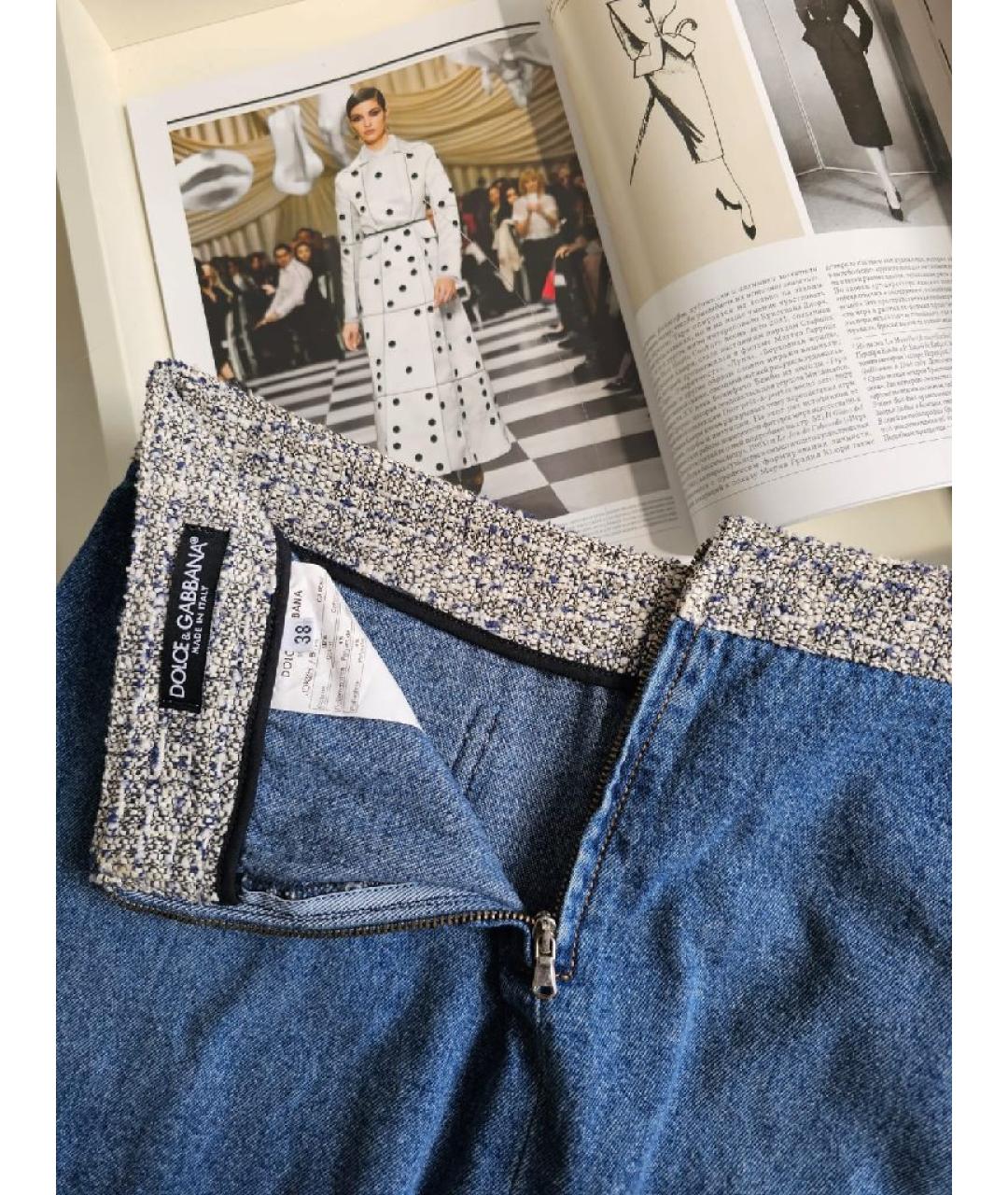 DOLCE&GABBANA Синяя хлопковая юбка мини, фото 3