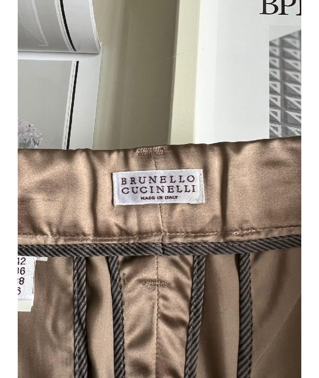 BRUNELLO CUCINELLI Бежевые шелковые прямые брюки, фото 7