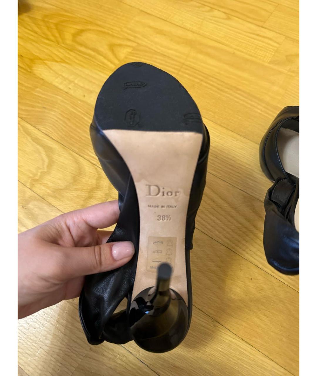 CHRISTIAN DIOR Черные кожаные босоножки, фото 5