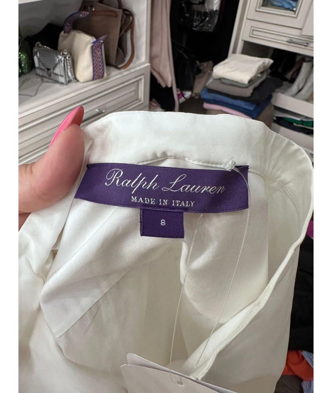 RALPH LAUREN PURPLE LABEL Белое хлопковое повседневное платье, фото 2