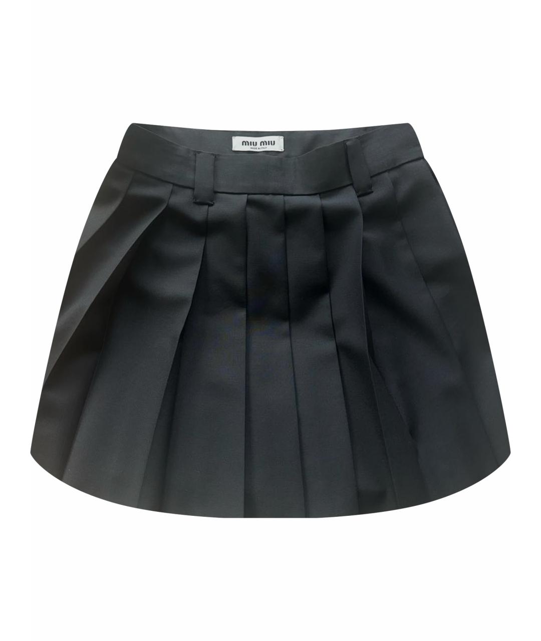 MIU MIU Черная шерстяная юбка мини, фото 1