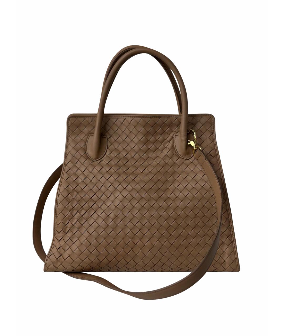 BOTTEGA VENETA Бежевая кожаная сумка с короткими ручками, фото 1