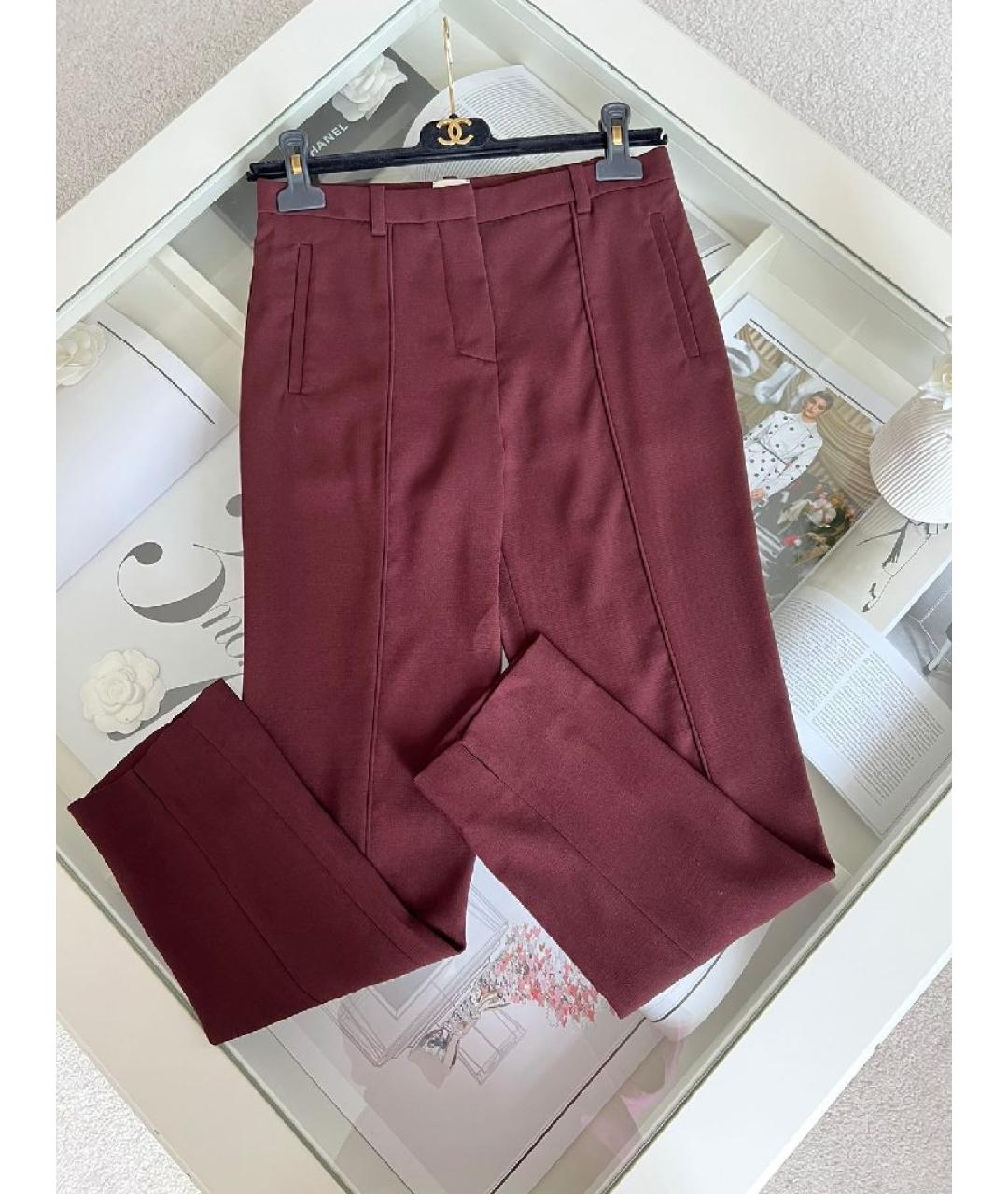 HERMES Бордовые хлопковые прямые брюки, фото 9