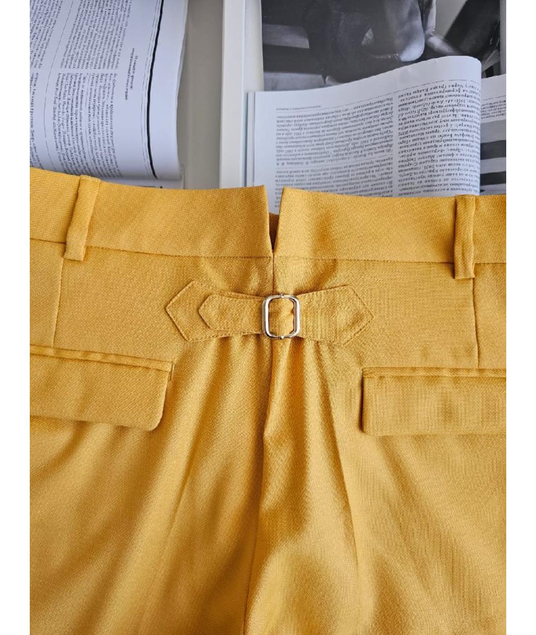 HERMES Желтые шерстяные брюки широкие, фото 3