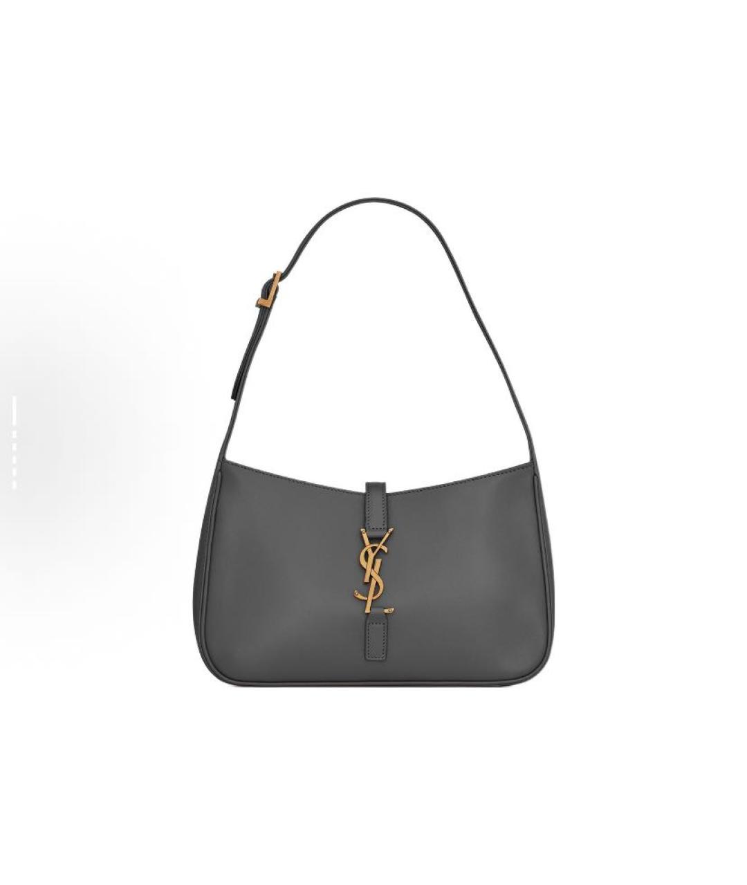 SAINT LAURENT Антрацитовая кожаная сумка с короткими ручками, фото 4