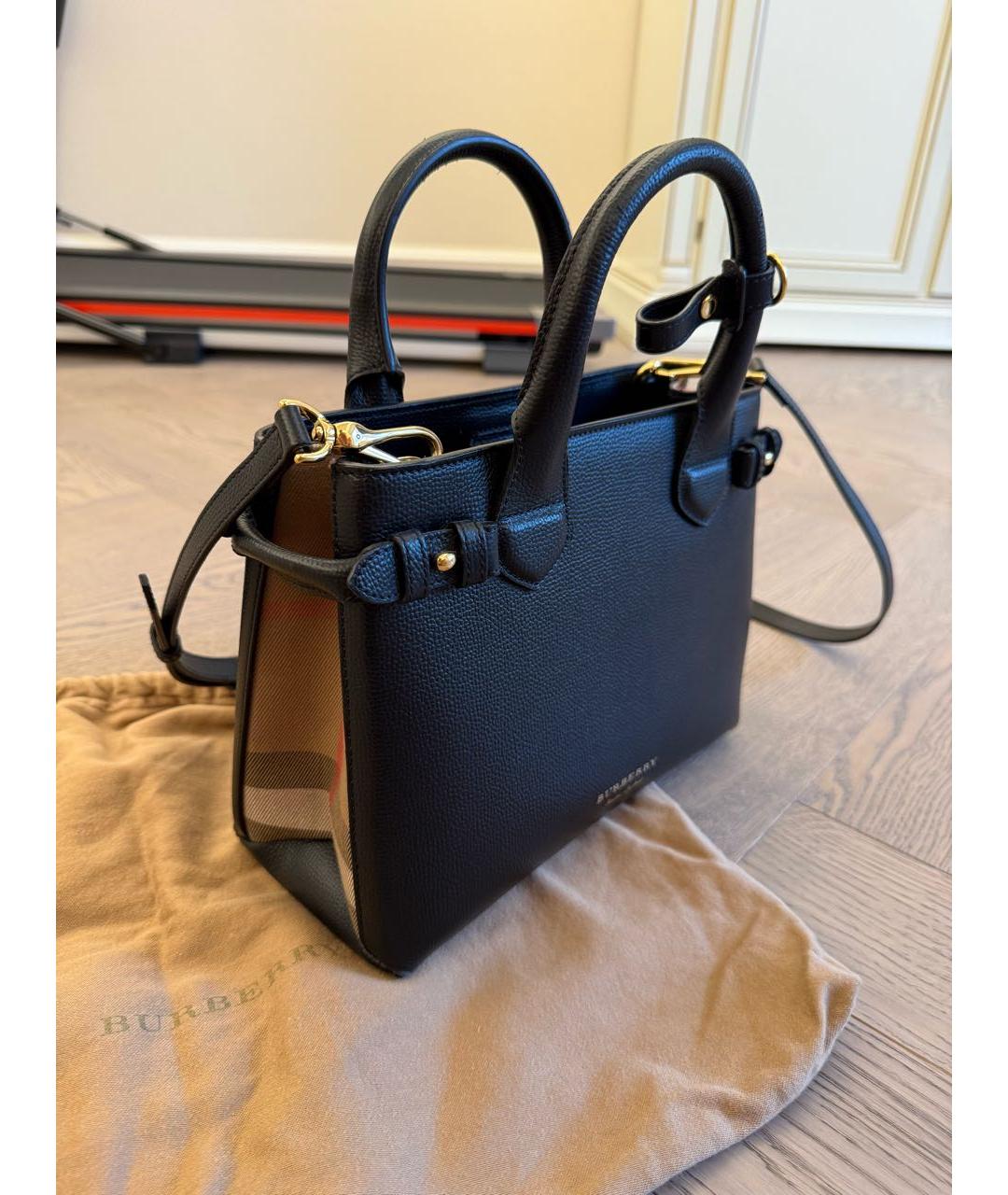 BURBERRY Черная кожаная сумка с короткими ручками, фото 2