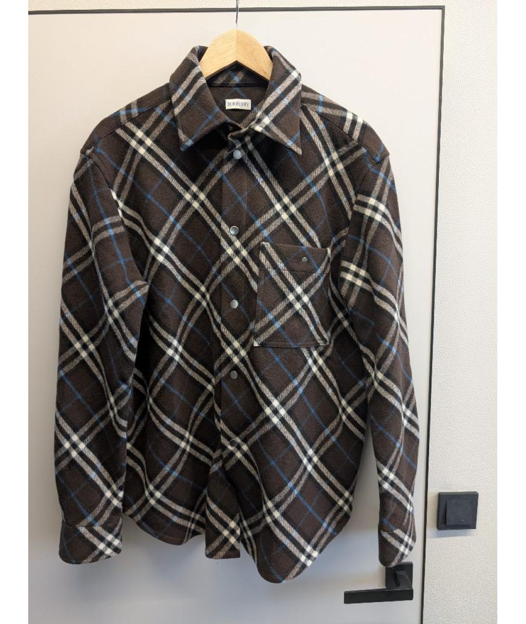 BURBERRY Коричневая шерстяная кэжуал рубашка, фото 6