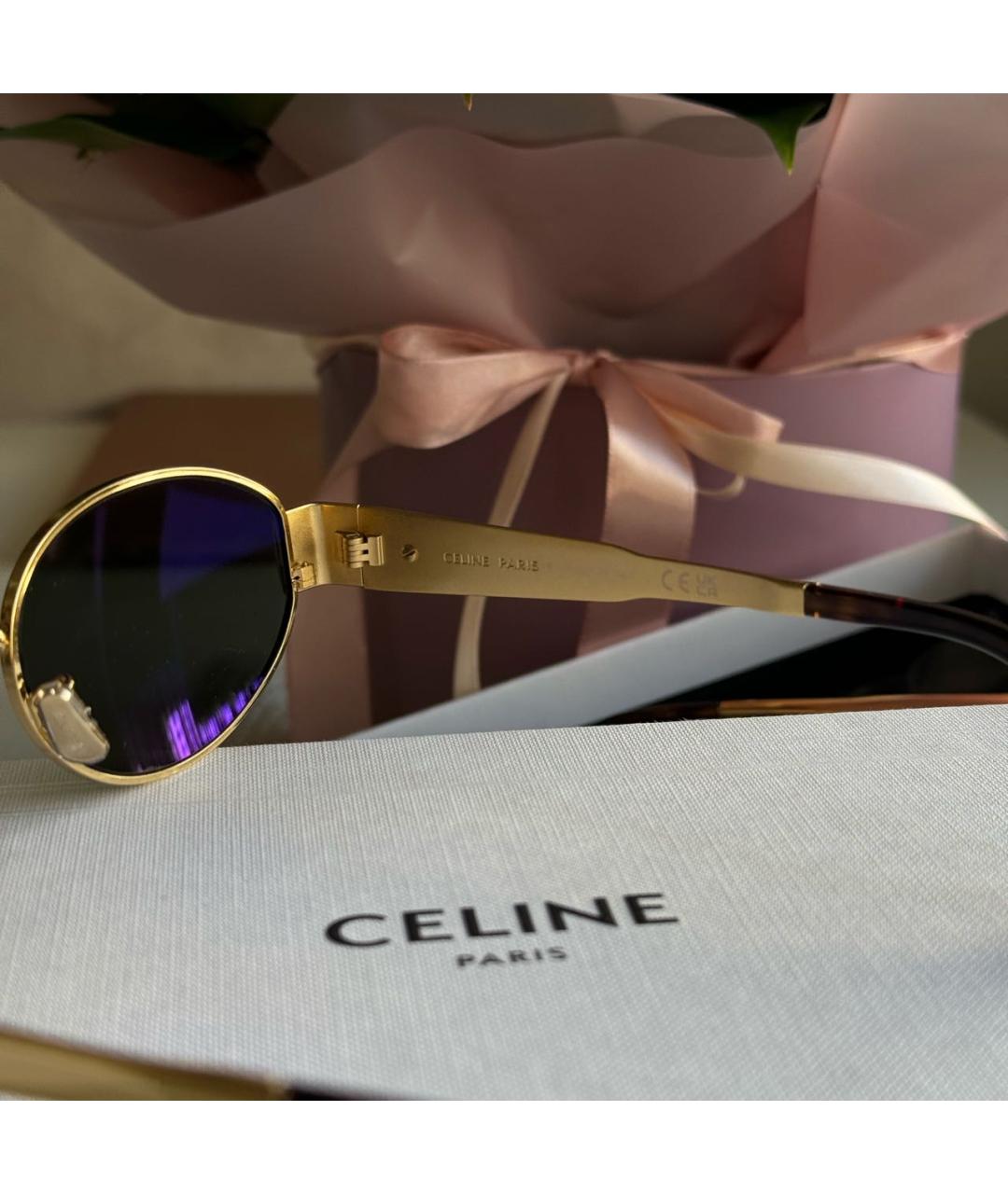 CELINE Золотые металлические солнцезащитные очки, фото 5
