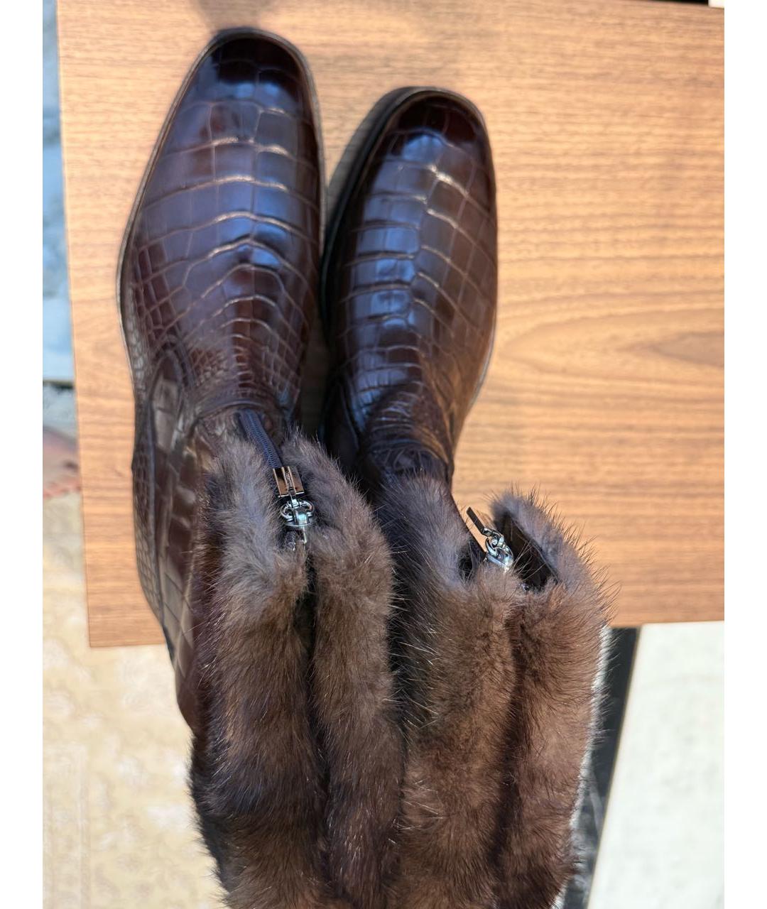 SANTONI Коричневые высокие ботинки из экзотической кожи, фото 2